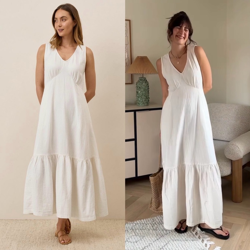 Pact Organic Cotton Coastal Double Gauze Beach to Brunch Dress in Seashell